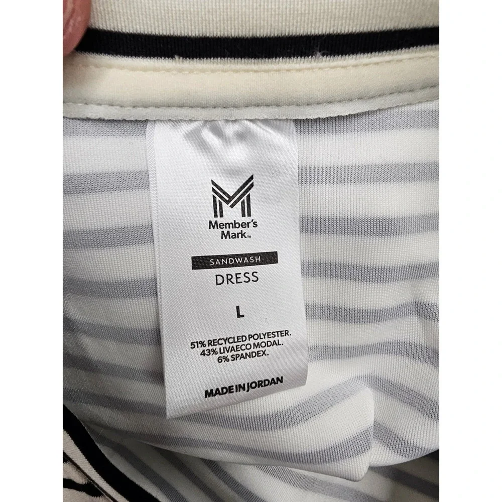 Member's Mark Womens Sandwash Striped T-Shirt Dress Black Modal Casual Size L